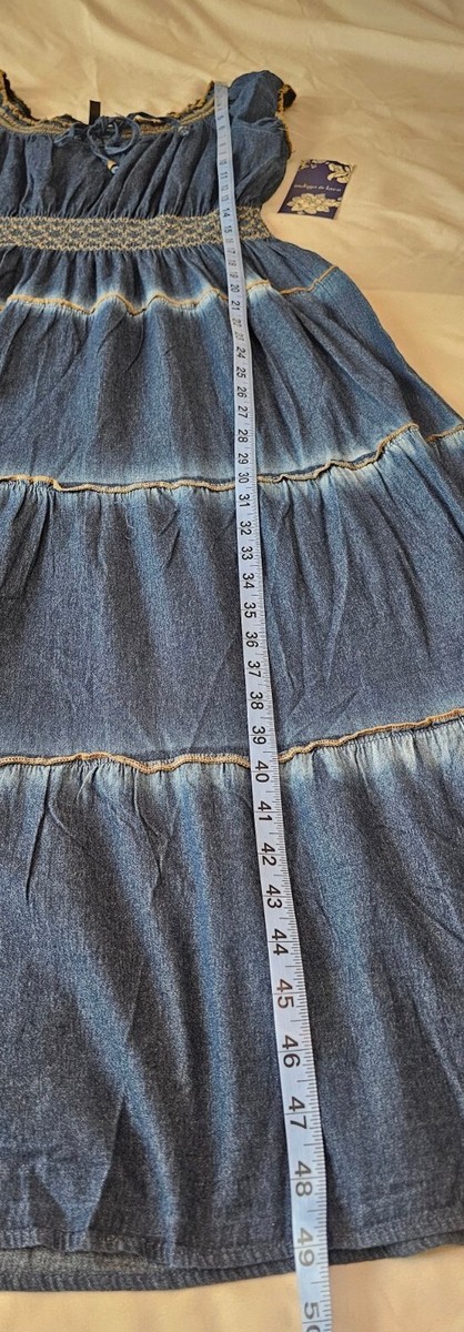 Indigo & Lace Blue Embroidered Tiered Peasant Boho Long Dress Size XL | eBay