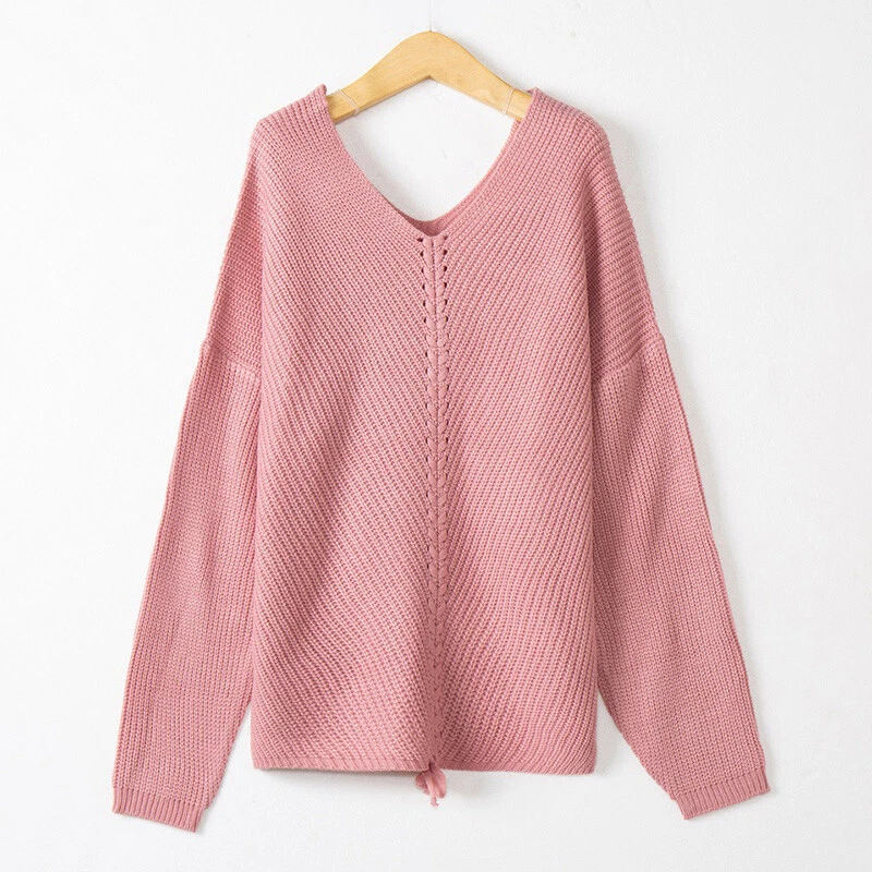 Women's V-Neck Pullover Top Long-Sleeved Sweater | eBay