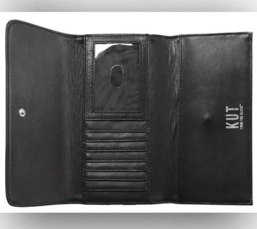 Kut From The Kloth Geldbörse Damen schwarz weiß Streifen dreifach faltbar lang Leder gebraucht, in einwandfreiem Zustand - Bild 3 von 5