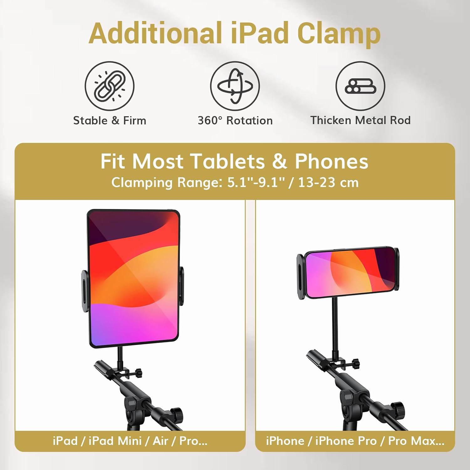 Soporte para micrófono con soporte para tableta, brazo de trípode para suelo