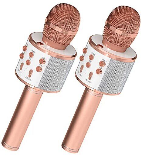  2 Pack Karaoke Microphone for Kids, Wireless Bluetooth Karaoke Rose Gold