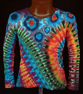 T-Shirt Gr.S 5XL langarm handgefärbt Hippie Tie dye Batik Flower Power Goa NEU