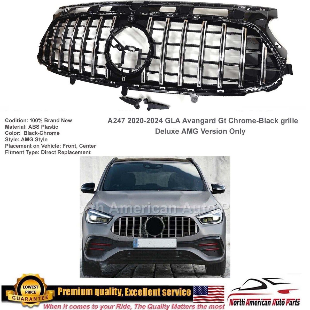 H247 GLA AVANGARD 2021 2022 2023 2024 Black-Chrome GT Grille