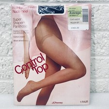 NEW  VTG JC Penny Super Shaper Reinforced Toe Nude Heel Off Black Control Top