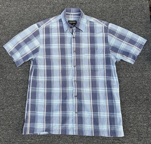 Country Road Plaid Blue Men’s Short Sleeve Size Medium Button Up Collared Shirt - Picture 3 of 9