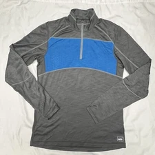 REI Co-op LightWeight Base Layer Men's SMALL Gray Blue Pullover Mock Neck Hiking