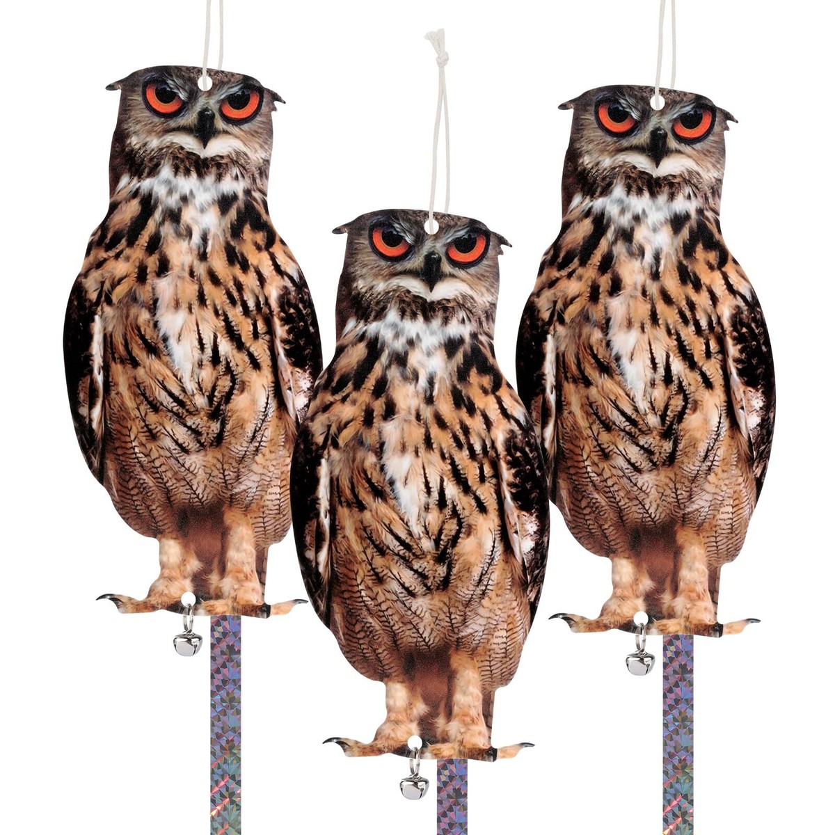 Fake Owl Decoy To E Birds, 3 Pack Fake Owl Hanging Effective Bird Control Device To Keep Birds Pigeon Woodpecker Away From Outdoor Garden Yard - Foto 2
