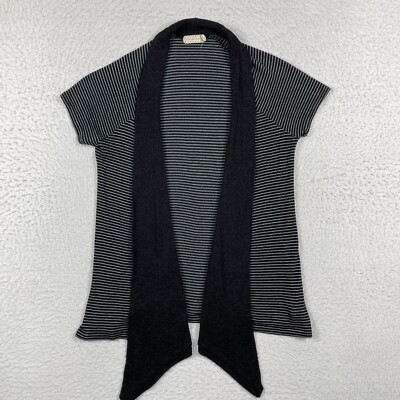Pins & Needles Sweater Womens Medium Black Gray Striped Short Sleeve Cardigan