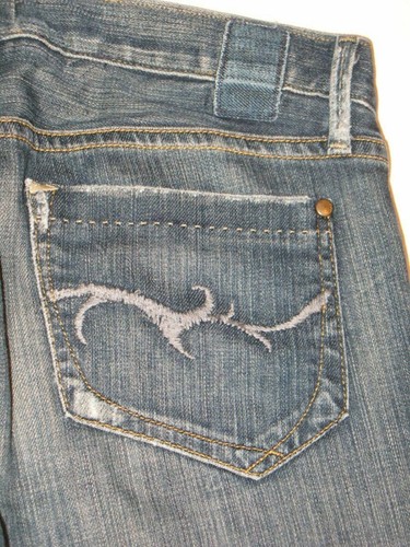 Pantalones de mezclilla GoldSign Goldschmied Misfit con puños cortos Wm talla 28 rectos azules desgastados - Imagen 6 de 10