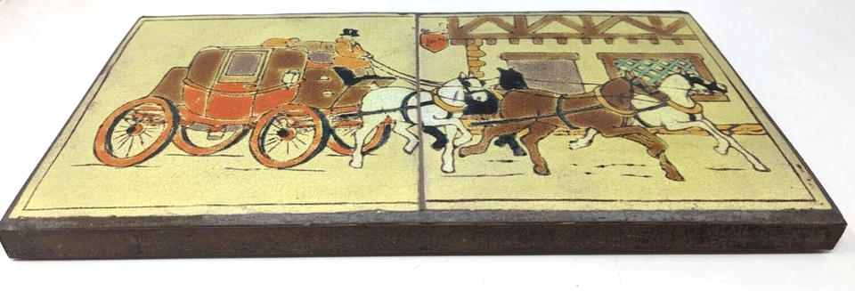 Rare Antique 1930s D&M Horse Carriage Wrought Iron Ceramic Tile Table Top HR21 - Image 2 of 4