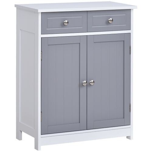 Kleankin MDF 2-Drawer Bathroom Cabinet Freestanding Floor Cupboard White Grey - Picture 1 of 9
