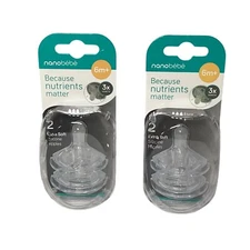 Nano BeBe 6M+ Two Sets of Two Extra Soft Silicone Nipples Fast 3X Vents New