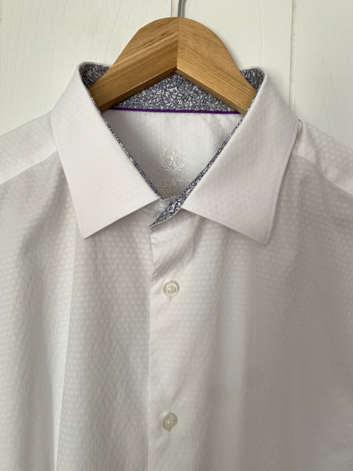 Mens Bugatchi Uomo white patterned button up long… - image 5