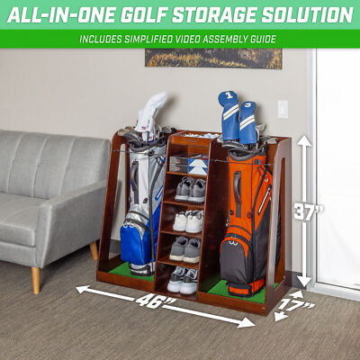 GoSports Premium Wooden Golf Bag Organizer and Storage Rack