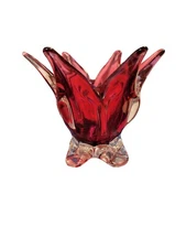 Pink Rossi Art Glass 6 Finger Vase 4" Tall