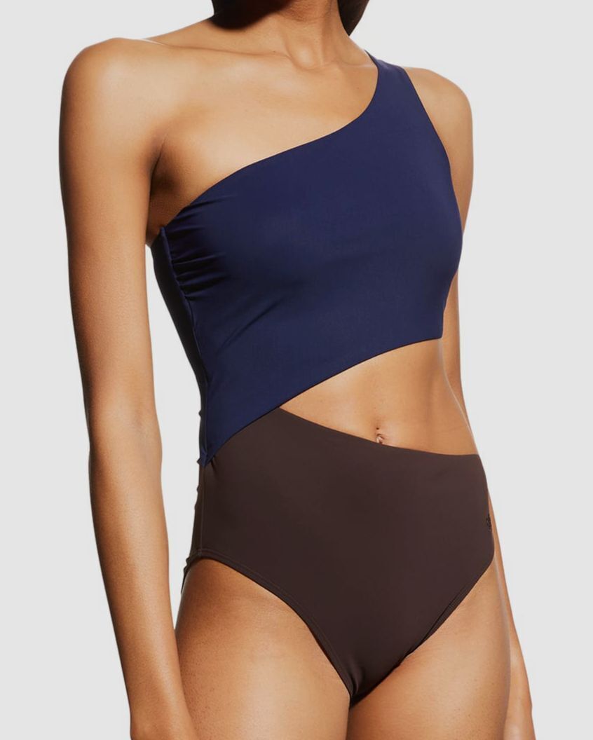 $198 Tory Burch Women's Blue Color-Block One Shoulder One Piece Swimsuit  Size L 192485840568 | eBay