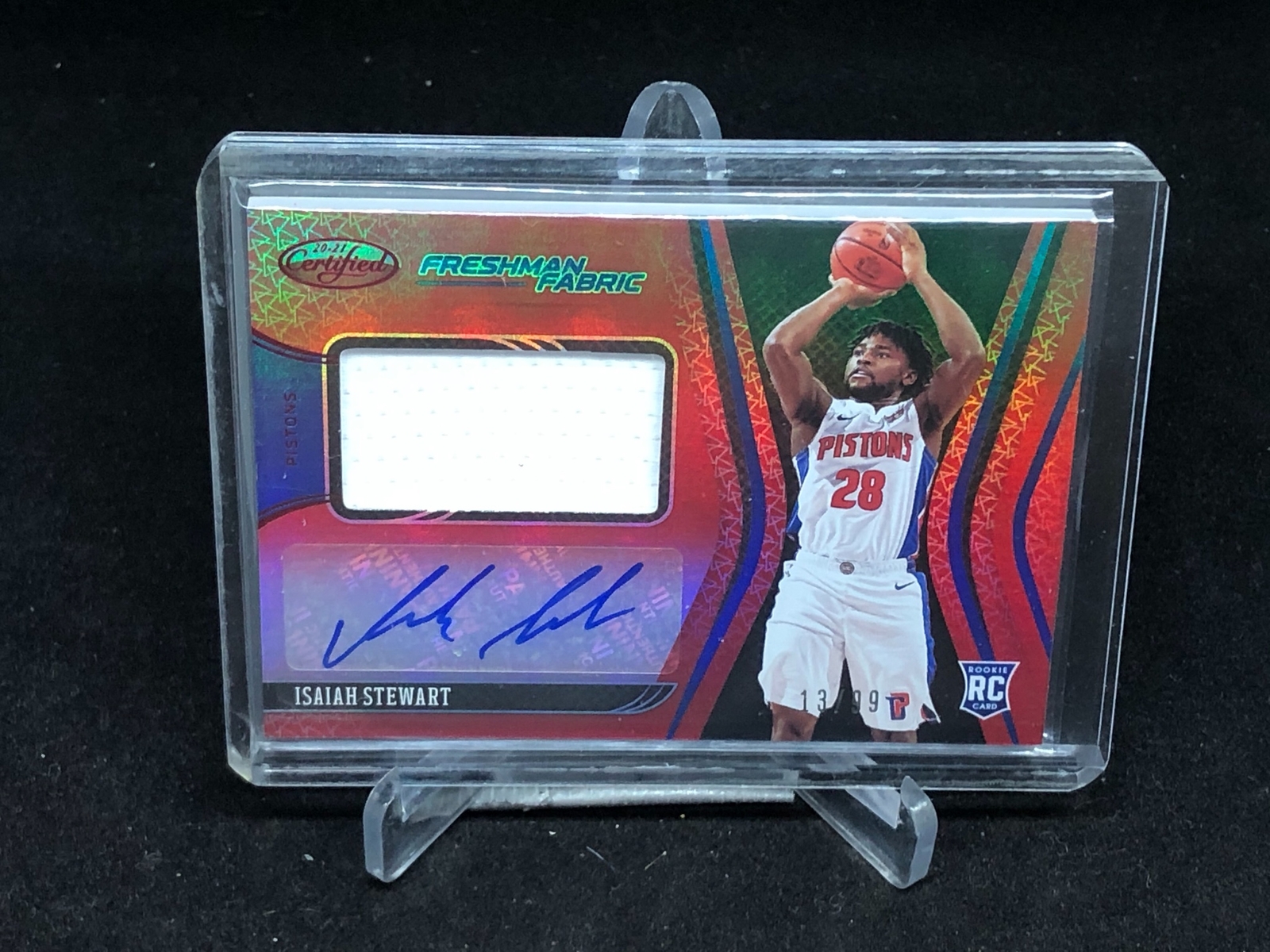 ISAIAH STEWART 2020-21 CERTIFIED FRESHMAN FABRIC RED PATCH AUTO RC #D 13/99