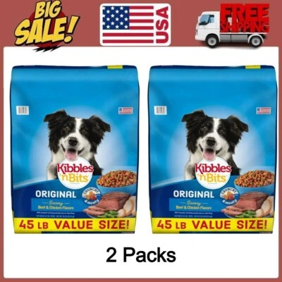 KIBBLES ‘N BITS 2Packs Kibbles'n Bits Original Savory Beef & Chicken Flavors Dry Dog Food, 45lb