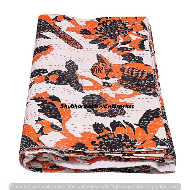 silk & cotton sari kantha blanket big | surya | tulsi crafts