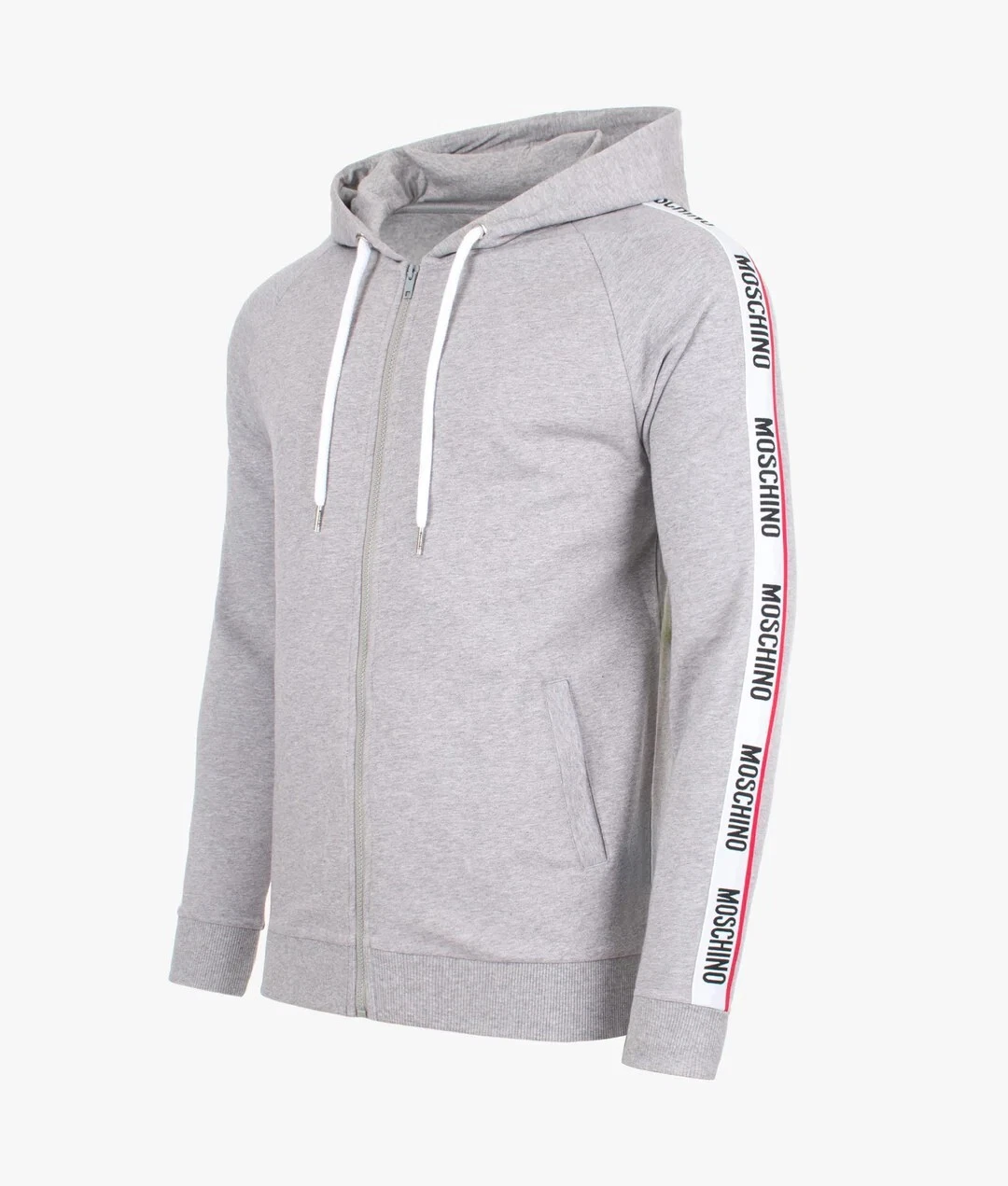 Felpa con cappuccio e zip Moschino Tape Logo colore grigio taglia S prezzo consigliato £275