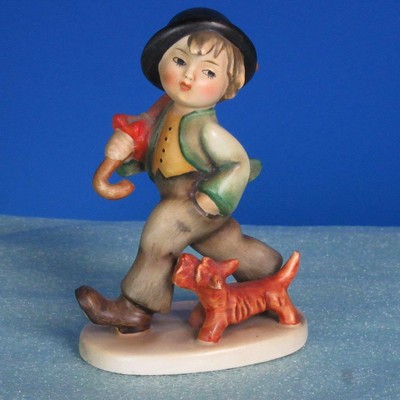 hummel boy with umbrella and dog