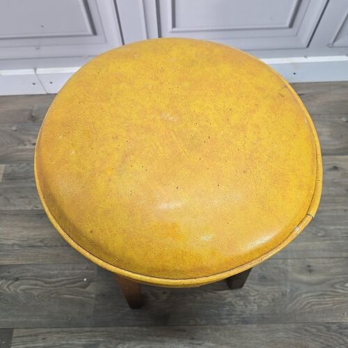Single Retro Solid Wood Round Vinyl Upholstered Bar Stools Pub Seats - Man Cave - Picture 5 of 24