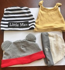 Baby Nike Infant Kids Beanie Hat Lot Of 4 3-6 Month Bundle Tan Gray Yellow