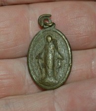 Vintage AGED Worn Catholic Mother Mary Brass Necklace Charm Rare