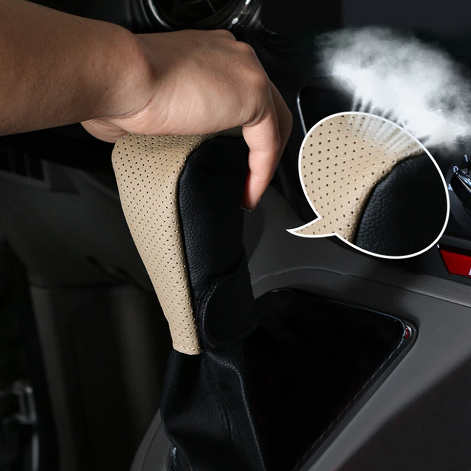 1x Car Gear Shift Knob Cover PU Leather Handbrake Anti Slip Protector 3 Colours Foto 4 de 4