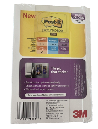 POST-IT Picture Paper Lot 20 Matte Shts 8.5"x11" + 125 Shts 4”x6” Glossy + … NEW - Picture 5 of 7