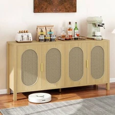 63" Rattan Sideboard Buffet Storage Cabinet Coffee Table for Kitchen Living Room