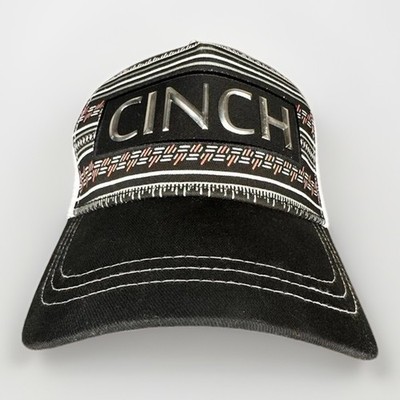 Cinch Western Trucker Hat Snapback Mesh Aztec Black White Metallic Logo Cap