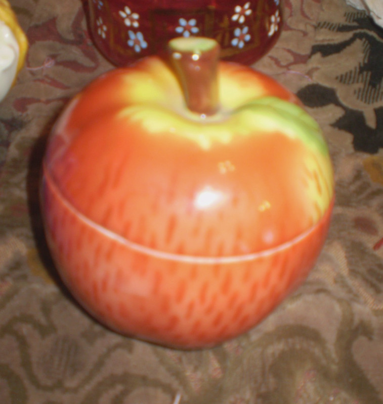 Vintage Czechoslovakia  decorative porcelain apple box jam or sugar jar bowl