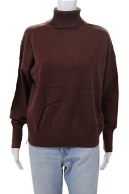 Line And Dot Womens Long Sleeve Fringe Turtleneck Sweater Brown Size Small