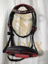 Leather Dressage Bridle with Crystal Brow-band  Red Padding.