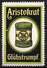 Reklamemarke Aristokrat, Glühstrumpf für Gaslampen, Behälter mit Logo 