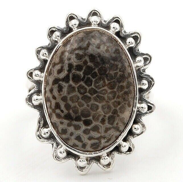Natural Stingray Coral 925 Solid Genuine Sterling Silver Ring Sz 7