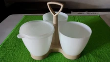 Vintage Tupperware Condiment Dip Caddy 3 Container Server w/Holder & 1 Seal #757