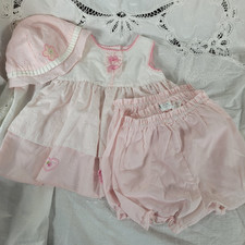 Vintage Little Bitty 18month 4Piece Set Girls Pink Pinafore Bloomers and Hat