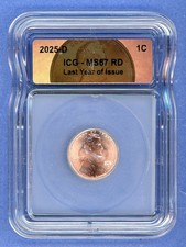 2025 D ICG MS67RD Lincoln Shield Cent 1c US Mint Coin 2025-D MS-67 RD Last Year