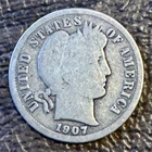 1907 S Barber Dime Silver Circulated United States 10C Coin