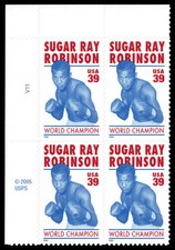 US Scott # 4020, Sugar Ray Robinson, Plate Block of (4) 2006 39¢ Stamps, MNH