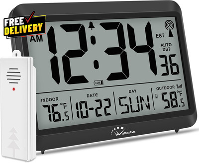 Atomic Clock with Indoor Outdoor Temperature  8.5 Digital Clock Battery Operated