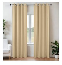 Beige Polyester Blackout Thermal Grommet Curtain Panels 52x90 in Modern