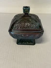New ListingVintage MCM Acorn & Oak Leaf Square Covered Candy Dish Jeanette Glass