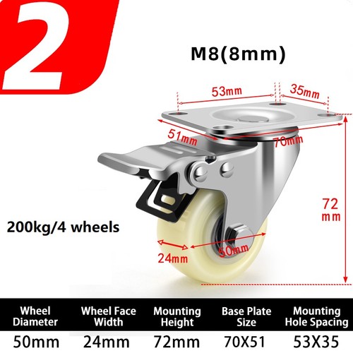 Heavy Duty Nylon Swivel Castor Wheels 40mm-125mm Trolley Furniture Caster Brake - Afbeelding 14 van 26