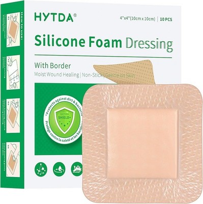 (2 Boxes) Silicone Foam Dressing with Border 4''×4'' - 10 Dressing per Box - NEW