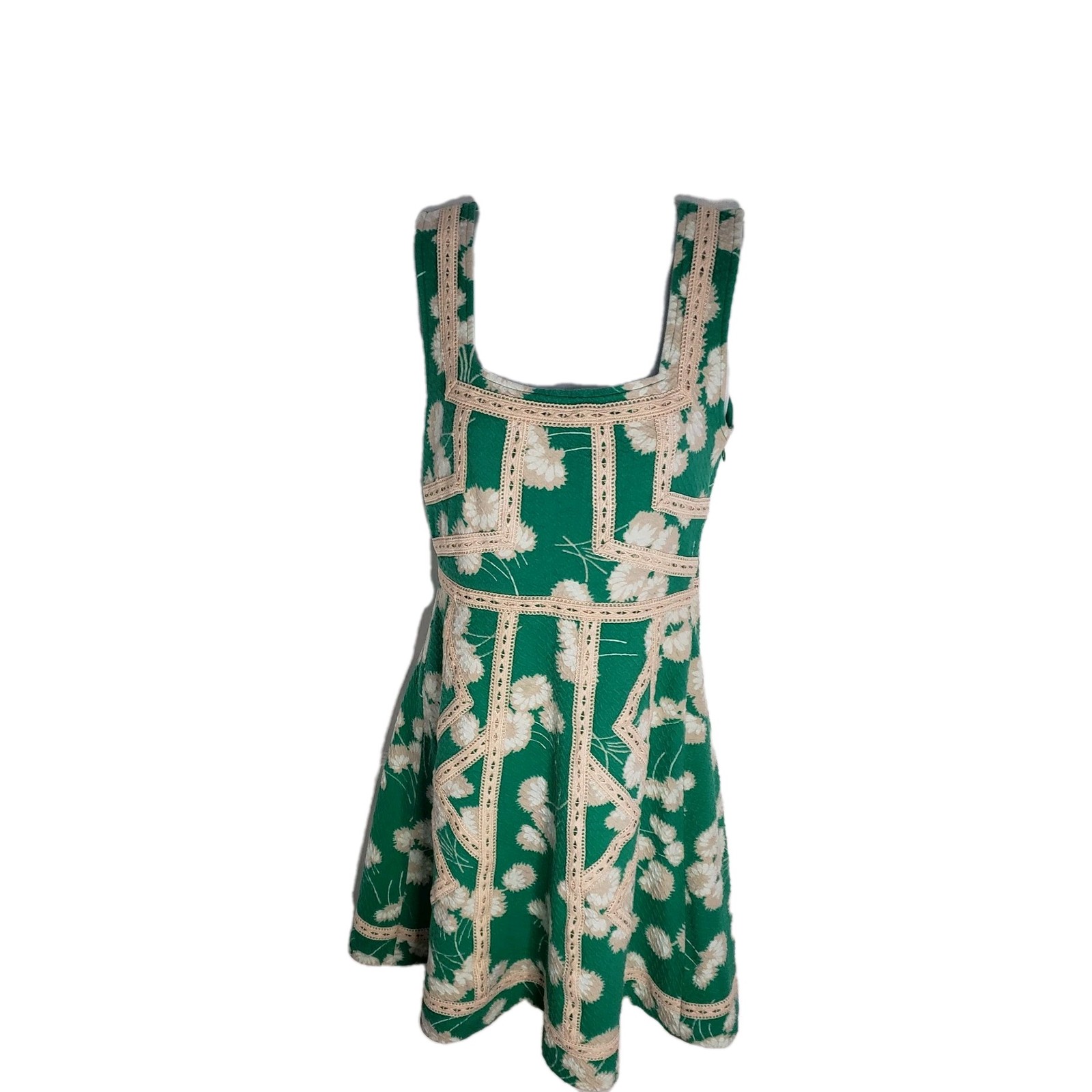 Maeve Anthropologie Emma Fit and Flare Green White Floral Mini Size 0 NWOT