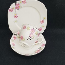Royal Albert crown China Art Deco Hand Painted Trio Cup Saucer Plate