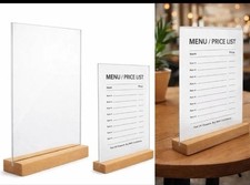 A4 Acrylic Table Display Sign Holder with Wooden Base – Menu / Price List Stand
